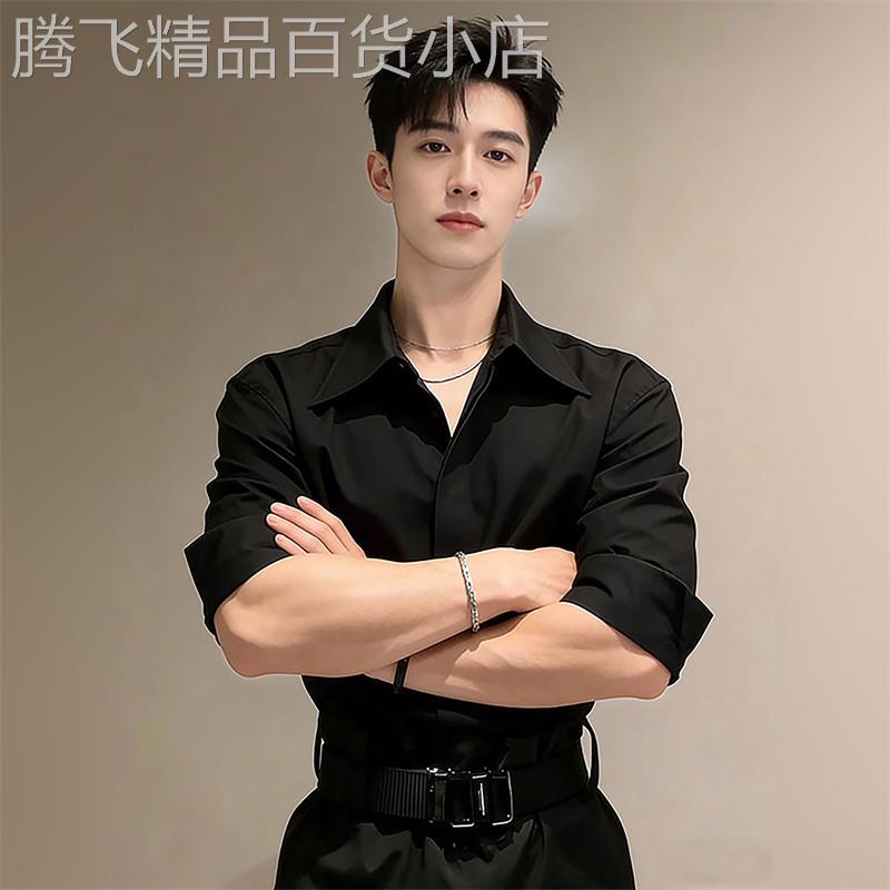 轻奢cleanfit黑色长袖衬衫男款春季高级感西装内搭衬衫英伦风外套