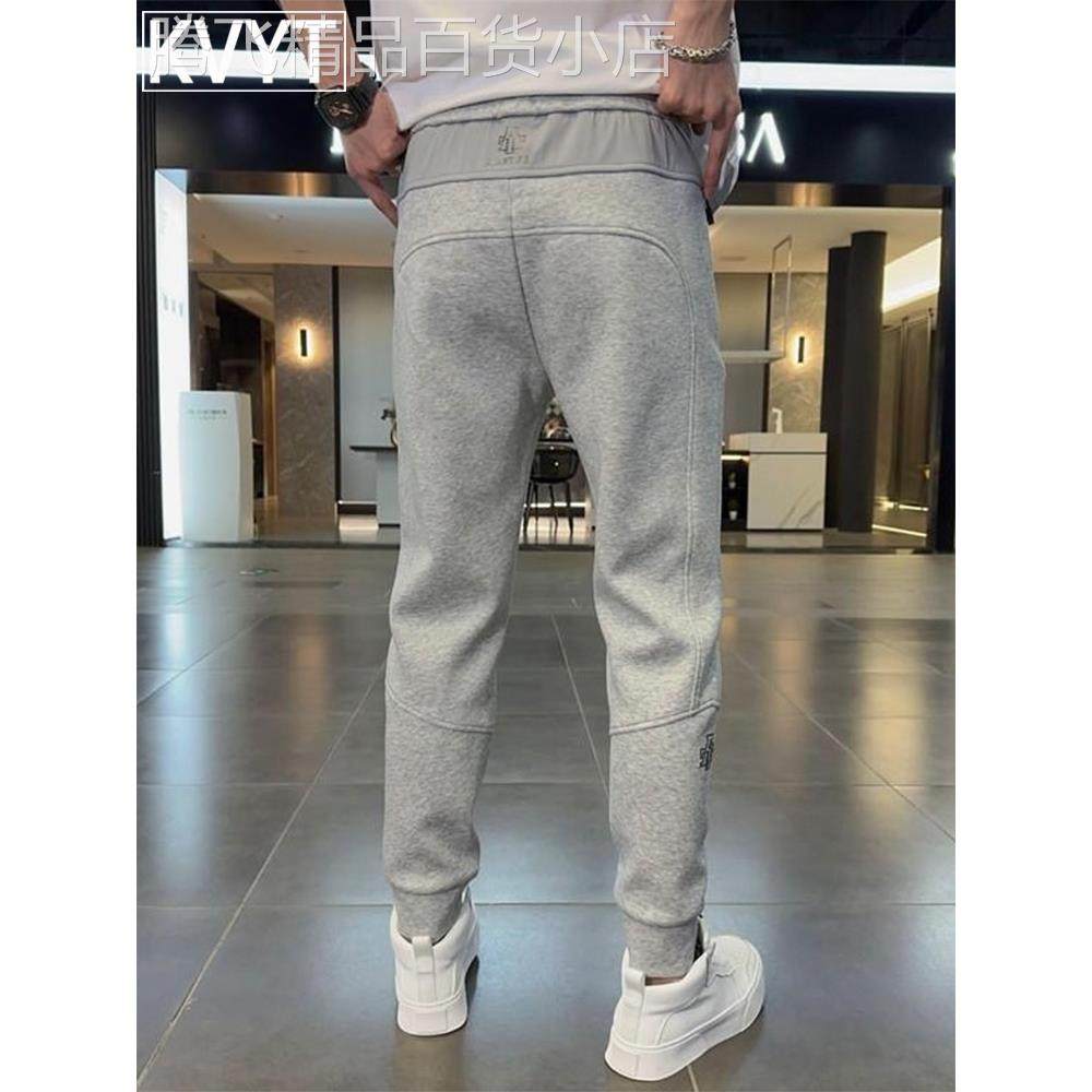 高端男士拼接刺绣加绒卫裤2025年秋冬季新款潮牌修身束脚运动男裤,男装,卫裤,淘宝优惠券,粉丝福利购,淘宝优惠卷