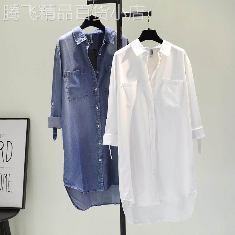 天丝牛仔衬衫女春秋薄款2025年新款时尚设计感中长款衬衣外套上衣