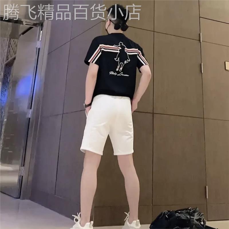 夏季新款潮牌轻奢短袖T恤男士潮流高端个性条纹时尚字母半袖潮男t