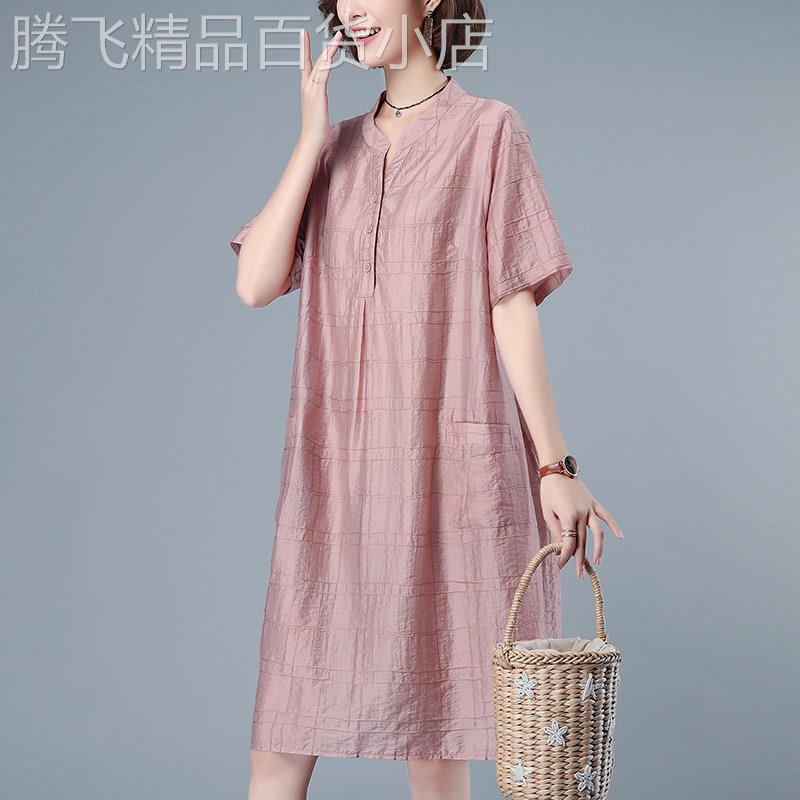 夏季薄款连衣裙女新款大码宽松气质中年妈妈洋气减龄直筒裙子