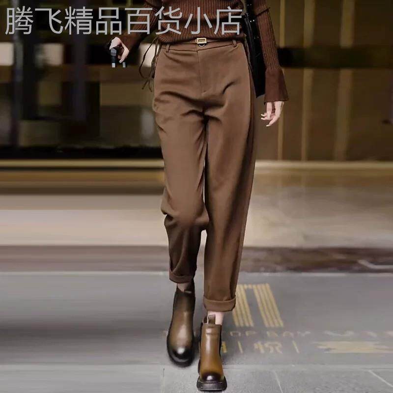 咖色九分毛呢裤女秋冬高腰哈伦裤子2026年新款休闲西装烟管裤子潮