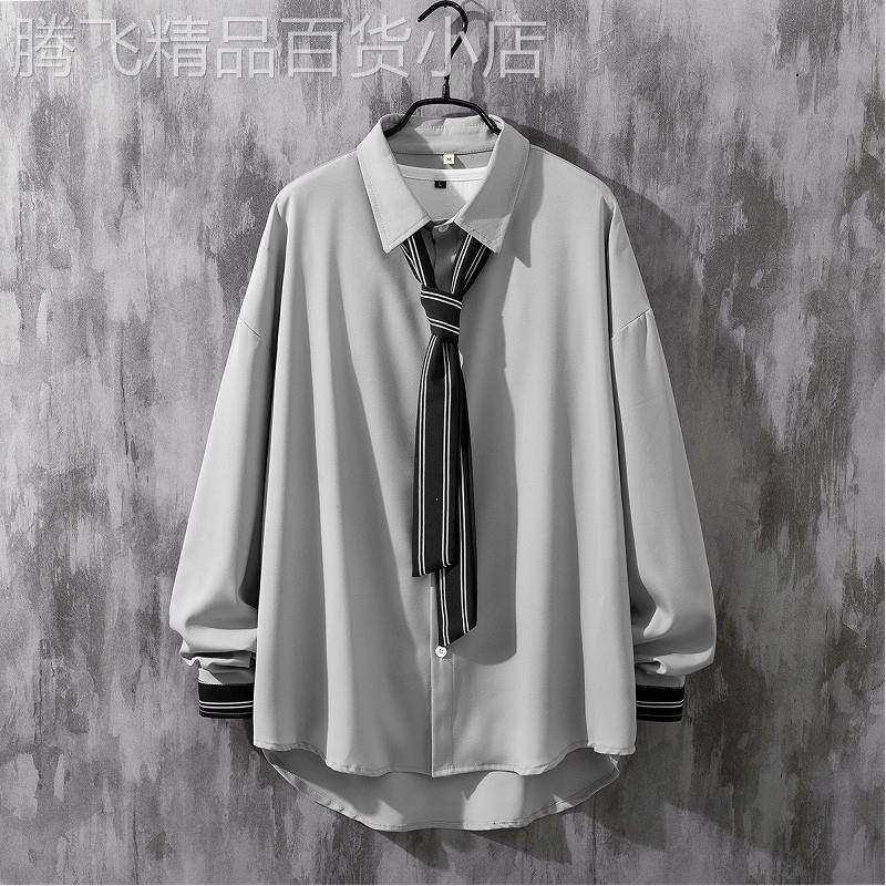 长袖衬衫男士夏季日系高级感男装痞帅上衣服宽松大码慵懒风DK制服