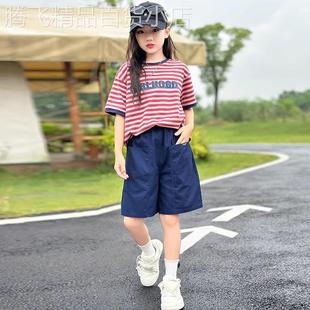 夏季 英国Next Kiss女童短袖 套装 儿童条纹大童运动两件套 2025新款