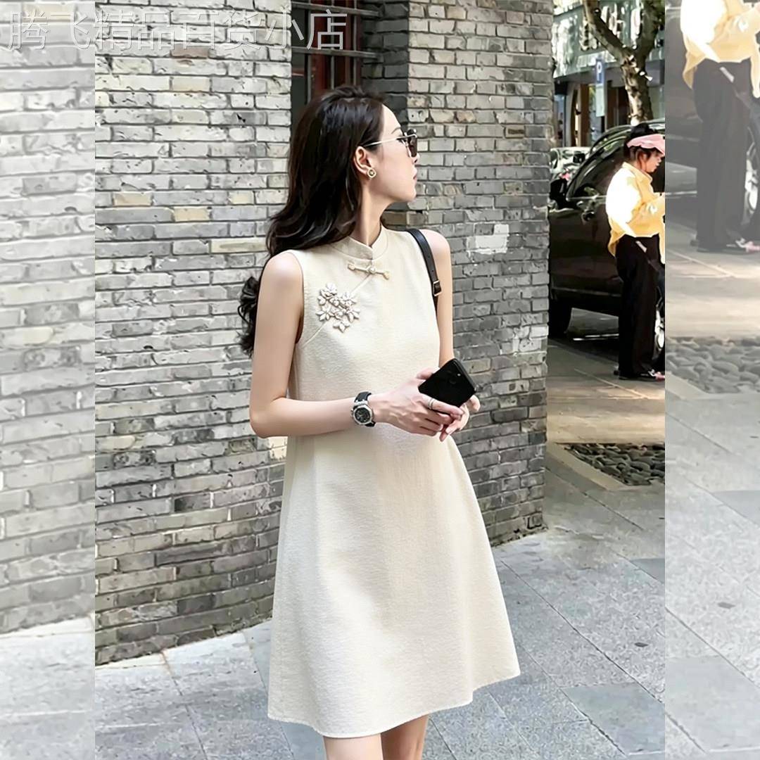 新中式白色无袖连衣裙女2026夏季新款小个子巨好看独特漂亮短裙子