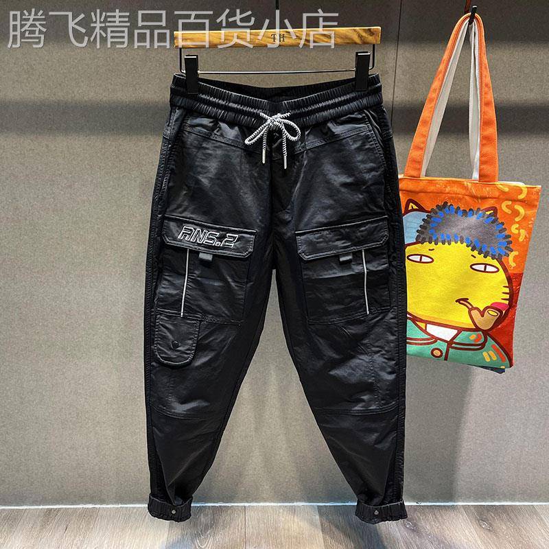 美式ins高级感黑色运动休闲裤男士秋季潮牌百搭松紧腰束脚工装裤