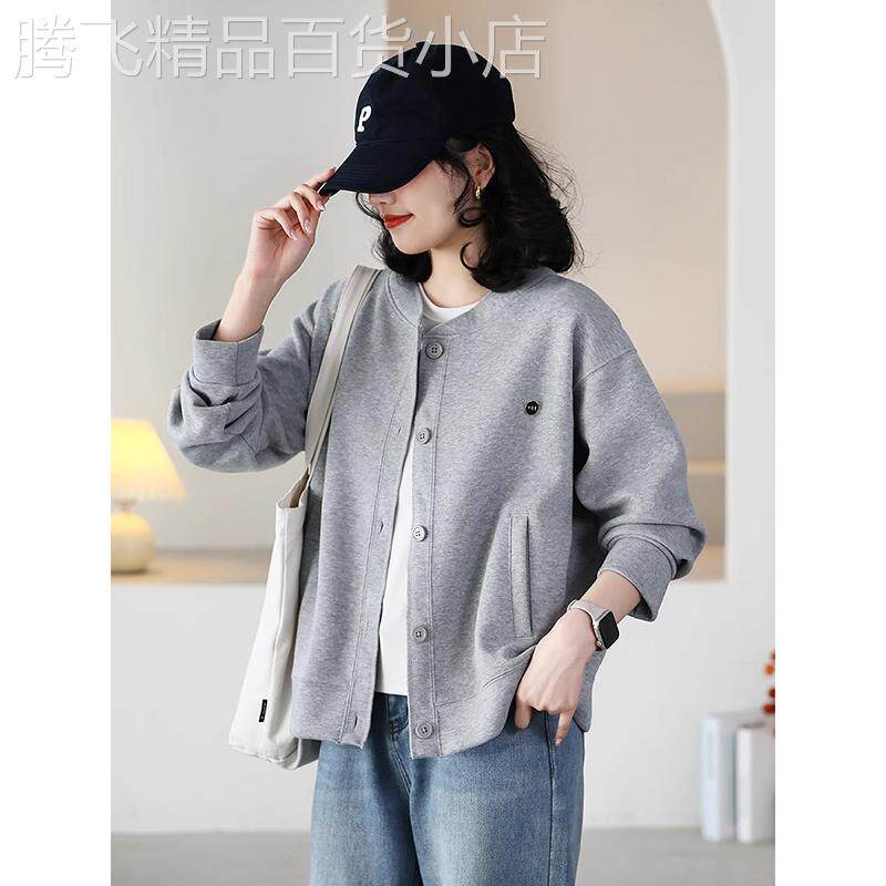 文艺圆领短款外套女春秋季2025年新款休闲开衫棒球服宽松百搭上衣