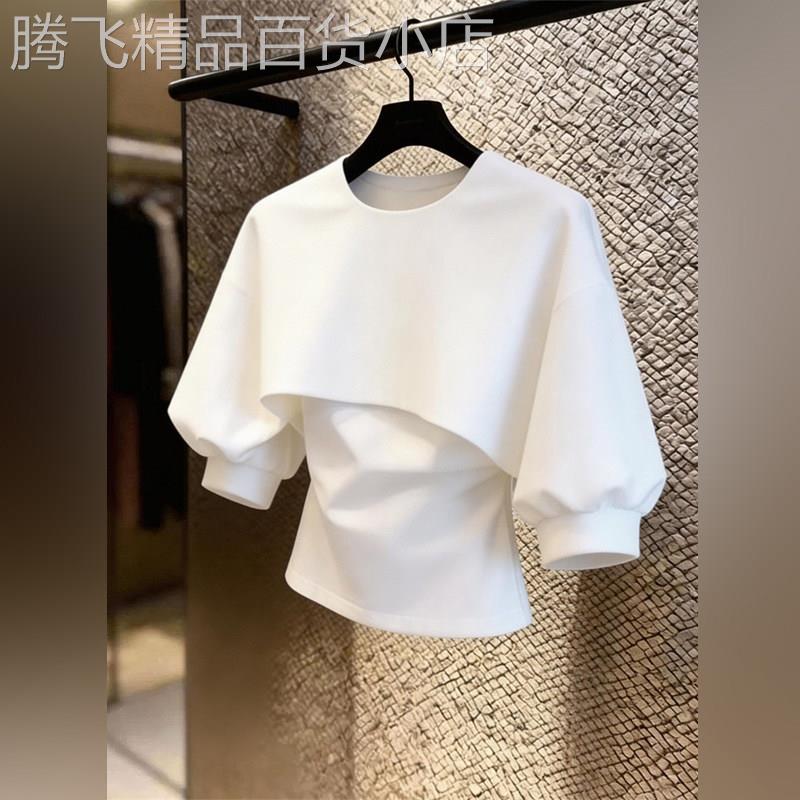 潮牌韩版独特别致减龄泡泡袖t恤设计感纯色休闲百搭上衣2026夏季