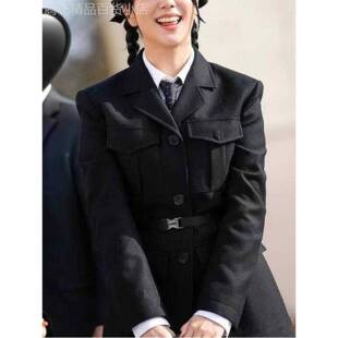 Jisoo金智秀同款西装外套女 春季中长款时尚口袋学院风上衣高级感