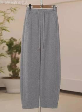 灰色加绒弯刀休闲裤女秋季2025新款高腰宽松百搭直筒阔腿香蕉卫裤