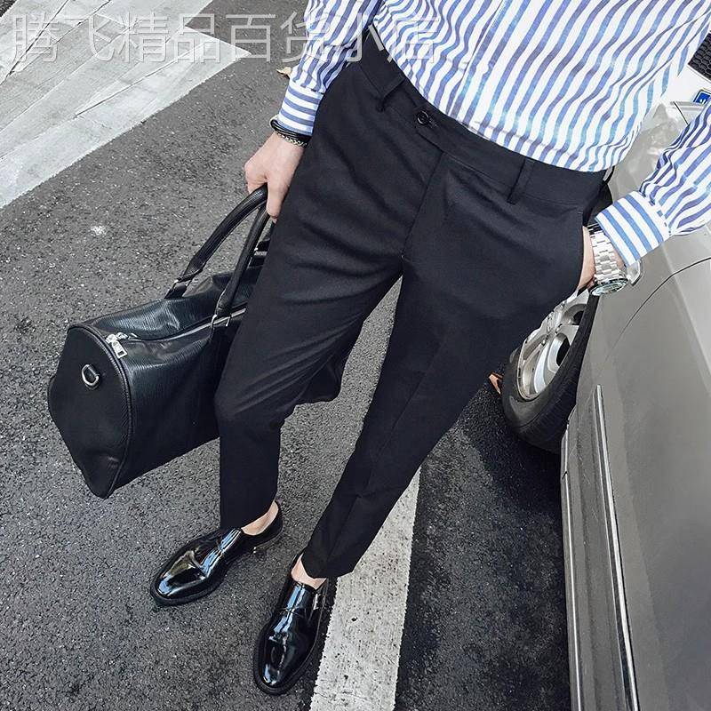 西裤男士春秋弹力商务休闲九分裤欧洲站韩版修身小脚西装抗皱长裤