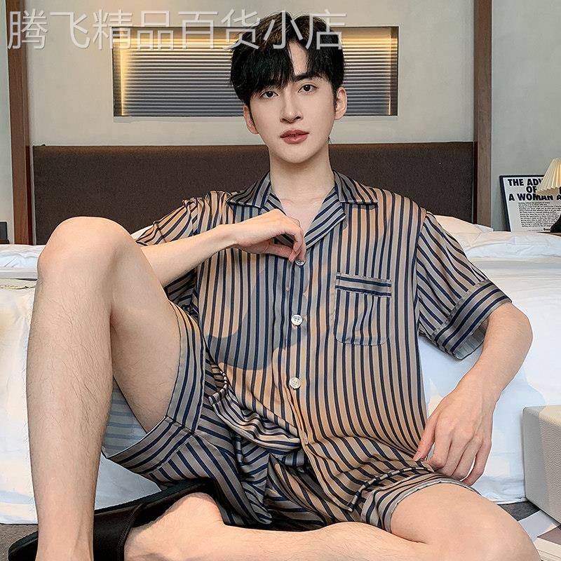 2025新款男士桑蚕丝睡衣短袖短裤套装真丝绸夏天休闲居家服薄款