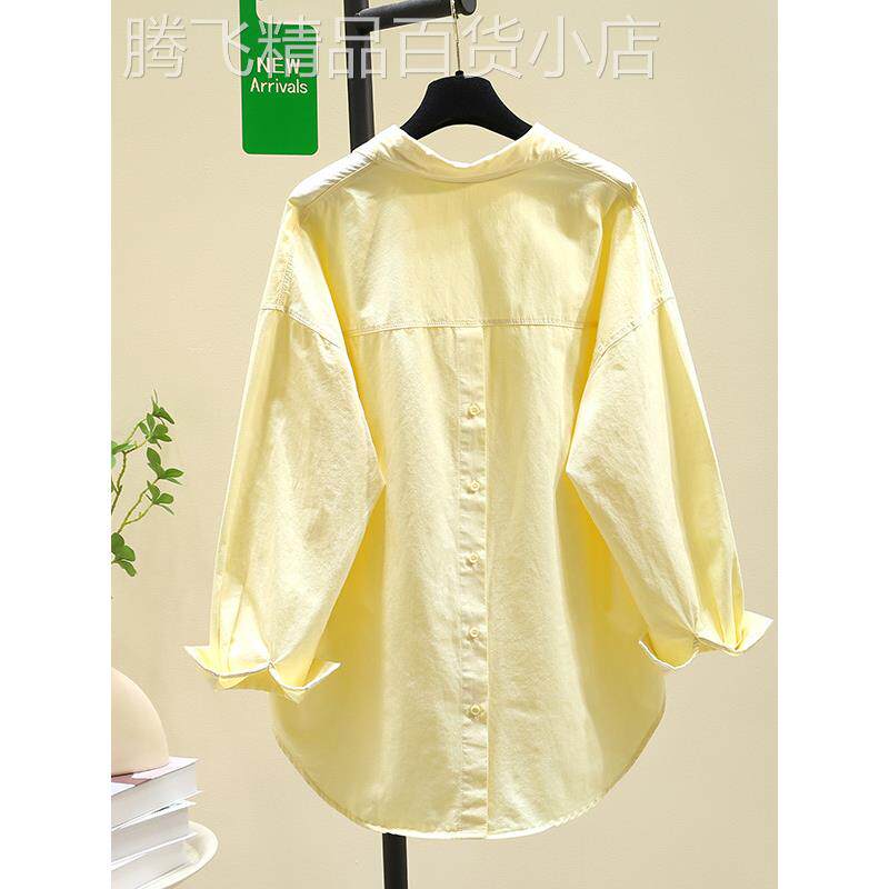 专柜黄色设计感后开叉棉衬衫女外套2025秋季韩版宽松长袖衬衣上衣