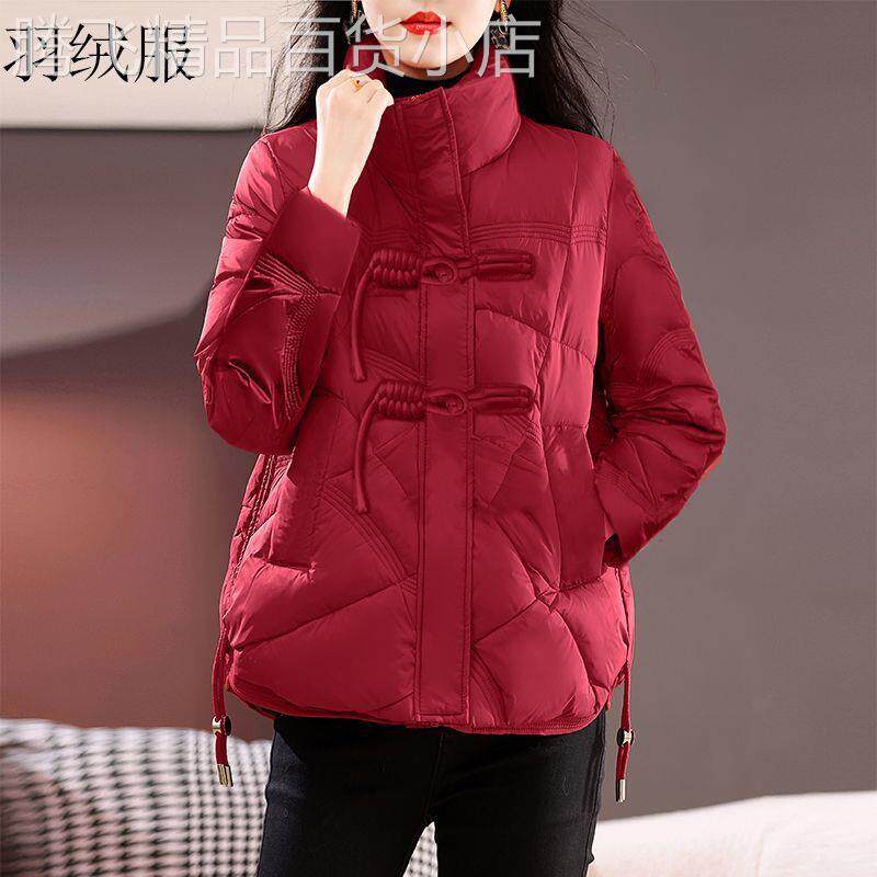 中国风红色短款羽绒服女冬季时尚立领盘扣宽松显瘦加厚保暖外套潮