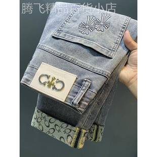 子刺繡休閑小腳長(zhǎng)褲 潮牌夏季 潮流印花歐美輕奢男褲 牛仔褲 新款 男士