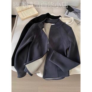 双拉炼德绒立领卫衣外套女秋冬新款大码胖MM修身长袖开衫保暖上衣