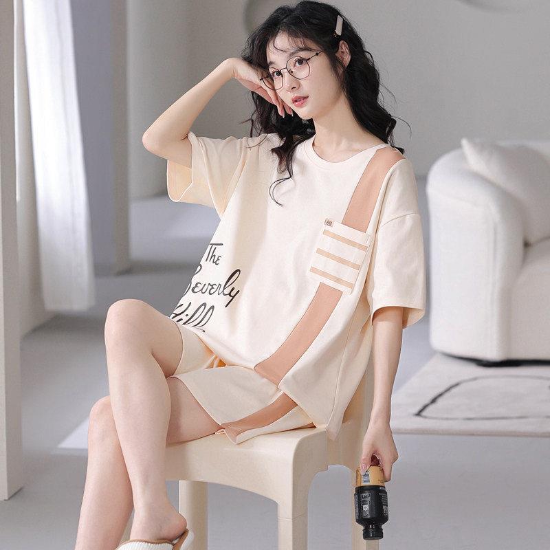 薇薇安｜纯棉睡衣女款夏季薄款套头韩版学生可外穿时尚家居服套装