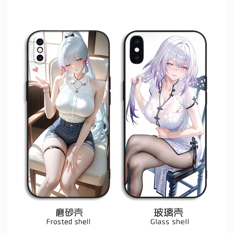 二次元手机壳适用iPhone13玻璃vivoIQOO8小米12s华为nova10少女oppoA55畅玩60一加ace3v性感78plus红米Turbo4