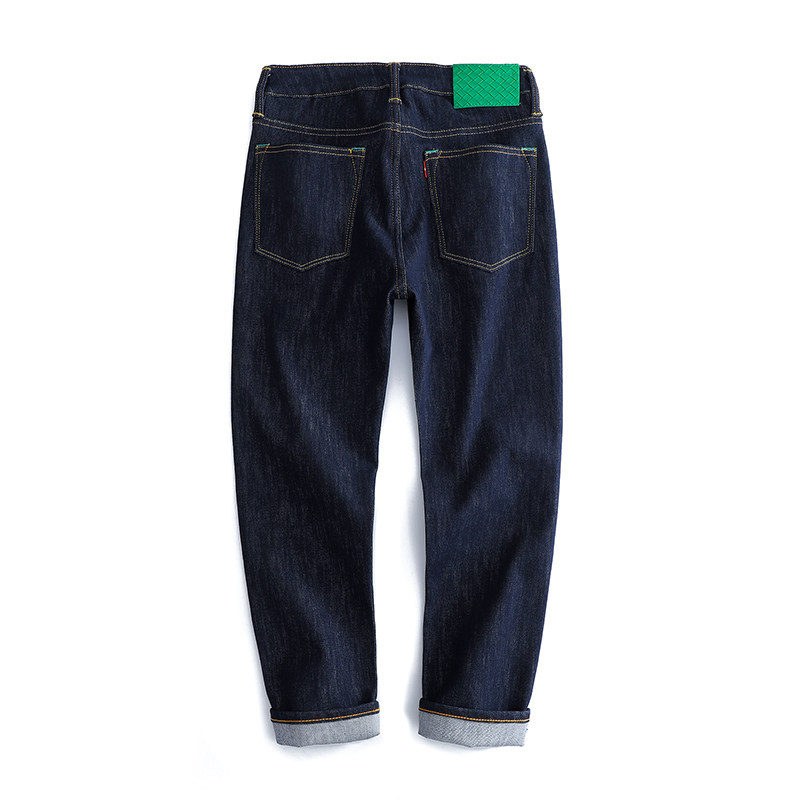 秋冬九分牛仔裤男简约四面弹性修身小脚深蓝不掉色舒适百搭休闲裤