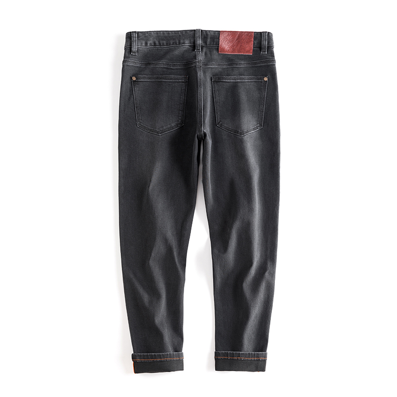 秋冬洗水黑牛仔裤男刺绣弹性九分