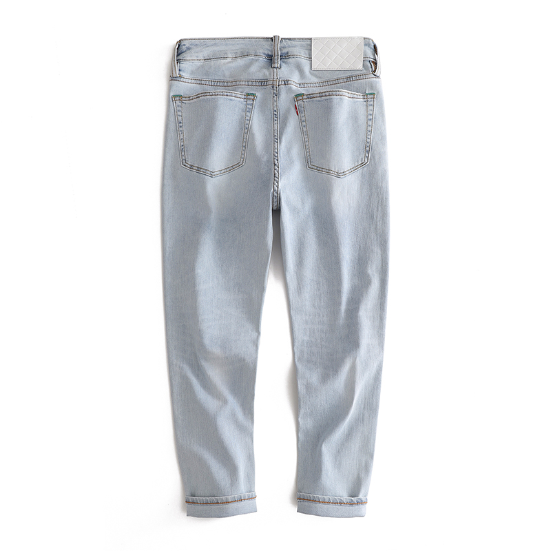 浅蓝色牛仔裤男士夏季九分裤薄款