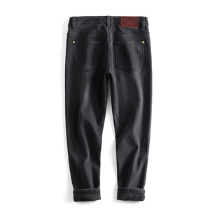 秋冬黑灰色加绒牛仔裤男士九分修身锥形小直筒厚款保暖2个裤长选