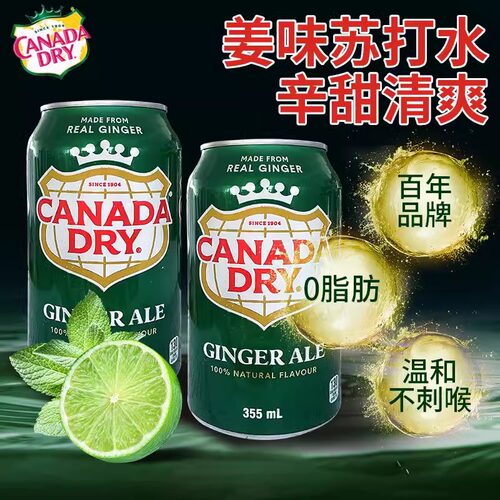 加拿大进口Canada dry Ginger Ale姜汁味汽水干姜味水苏打水355ml