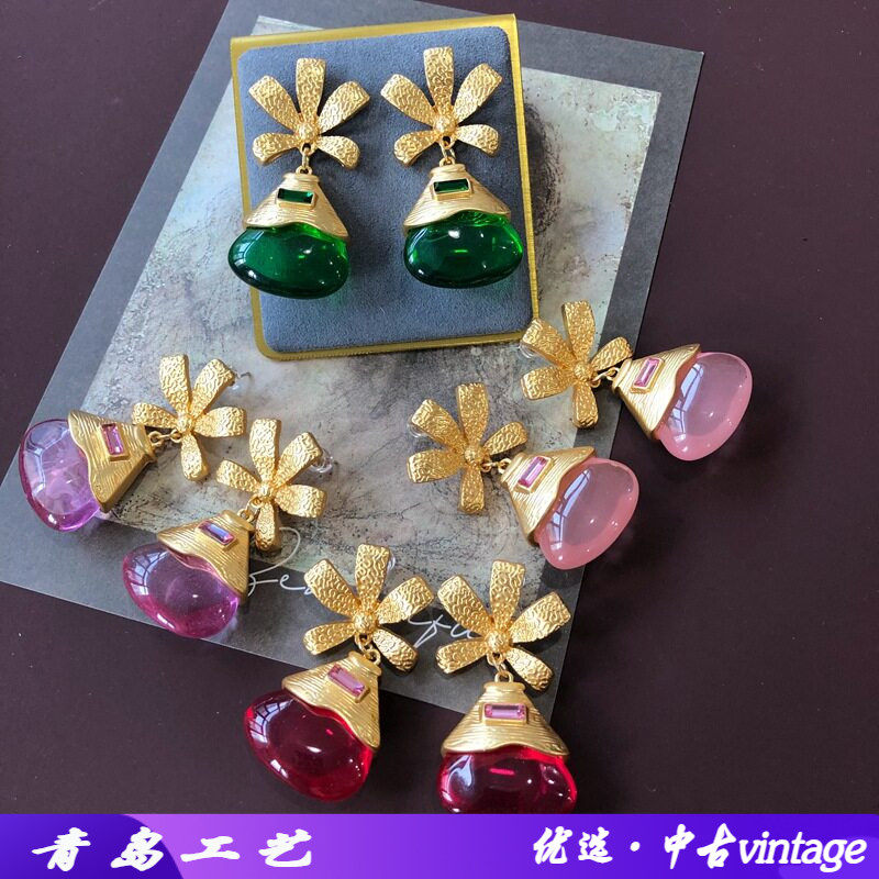 浪漫法式耳饰电镀真金雾面金花朵
