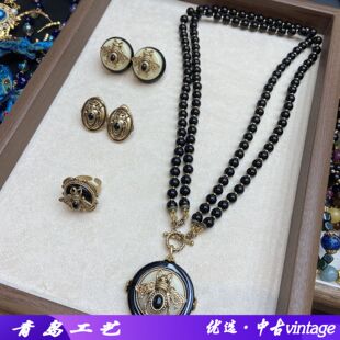 青岛外贸俄罗斯金款复古昆虫动物飞蛾黑色串珠双层项链圆形毛衣链