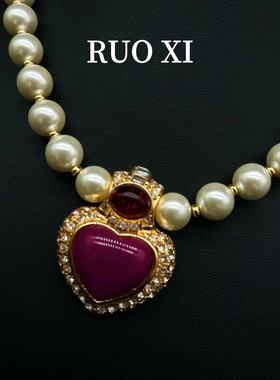 若曦vintage玻璃珍珠气质镶钻紫