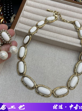 经典法式椭圆白色树脂项链珍珠耳