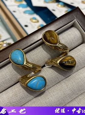 铜西洋古董镀金蓝松石戒指/指环