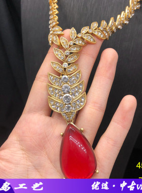 水波链高级设计复古做旧金镶项链