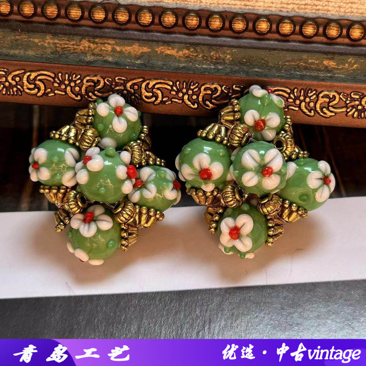 vintage手工编织花朵耳夹法产蛋