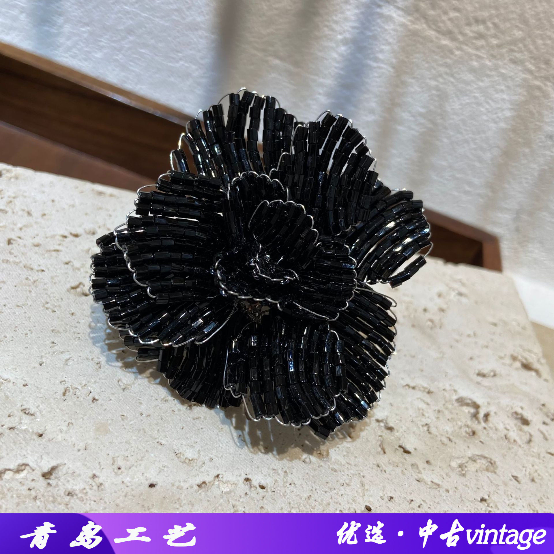 多层山茶花花瓣开口戒指串珠手工
