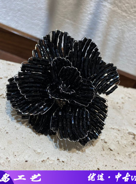 多层山茶花花瓣开口戒指串珠手工