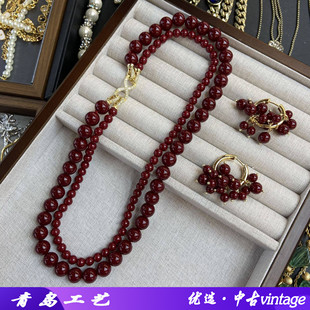 2串叠带红色施家珠项链珍珠吊坠时尚新款精致