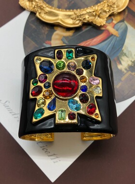 西洋中古重工黑色珐琅釉红宝石弹