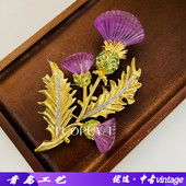 复古vintage紫色花朵胸针镀真金镶钻小众设计感胸花