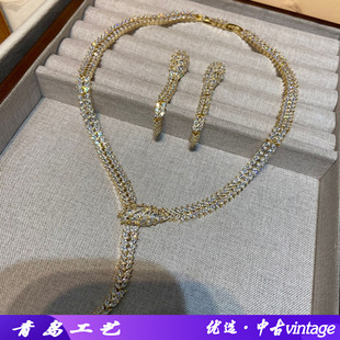 奢华重工粉色派对舞会演出金色微镶耳环聚会礼服搭配优雅耳饰套装