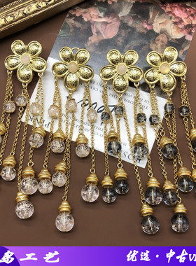 甜美流苏耳环轻奢耳钉粉色黑色珠子吊坠设计感中古风花朵耳饰女