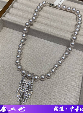 2025新款银灰色施家珍珠锆石流苏项链毛衣链服饰配件轻奢直播饰品