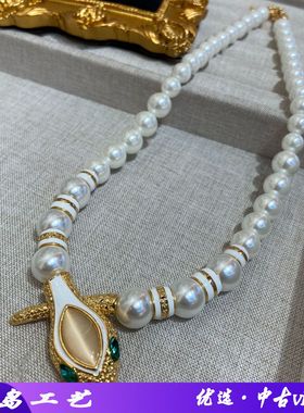 无中古风高亮珍珠蛇形项链镶项链