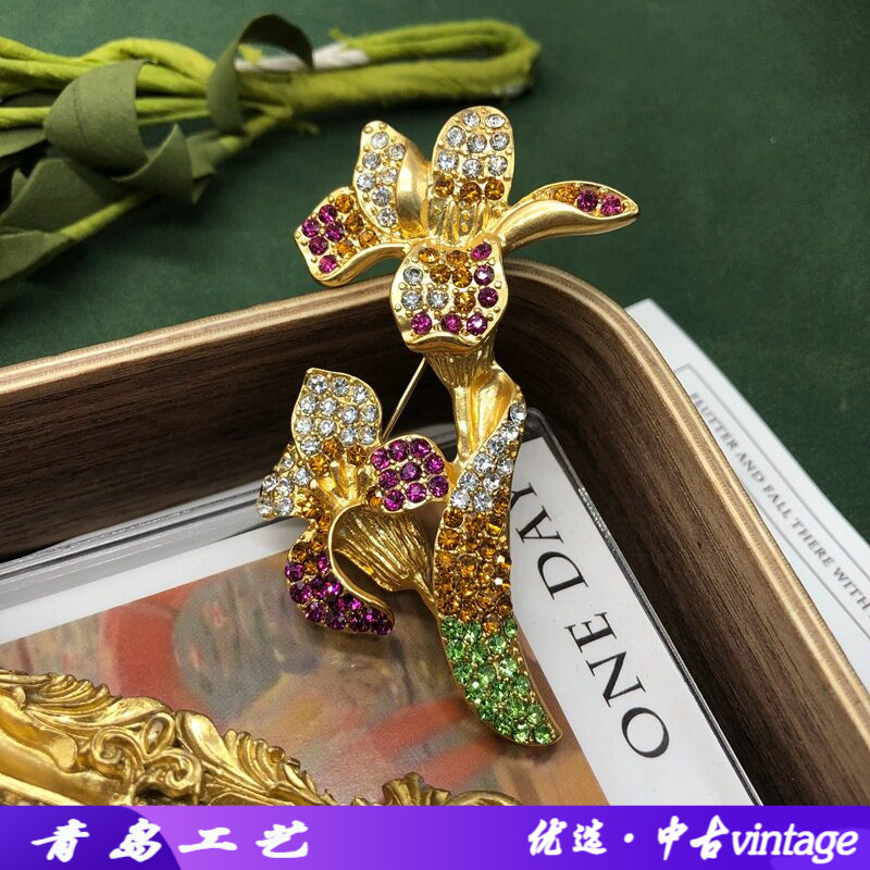 vintage中古花朵胸针小香风复古
