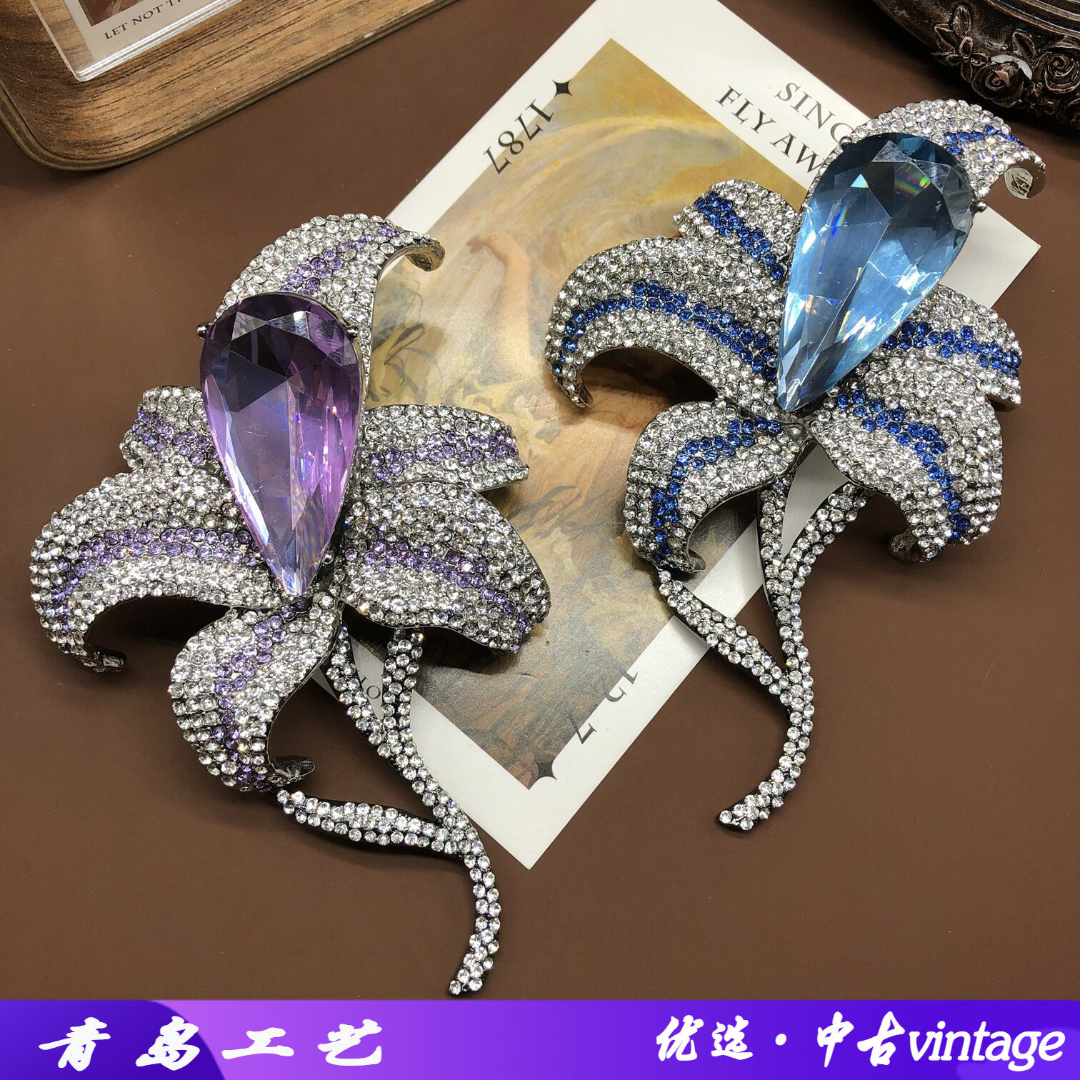 爆款热销水晶牡丹胸针夸张女士大衣别针胸花配饰大气花朵高档衣饰