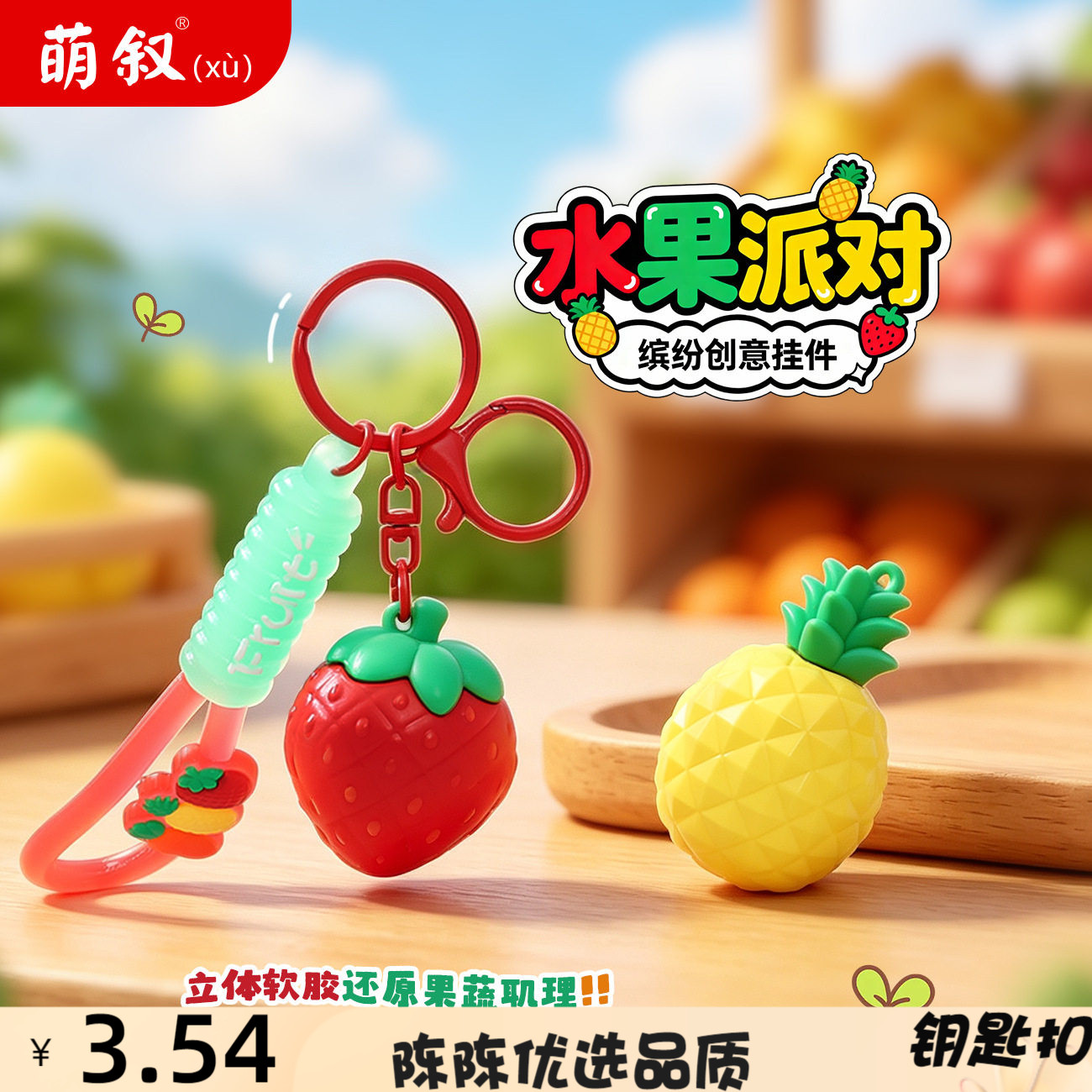 创意夏日果蔬派对软胶钥匙扣可爱