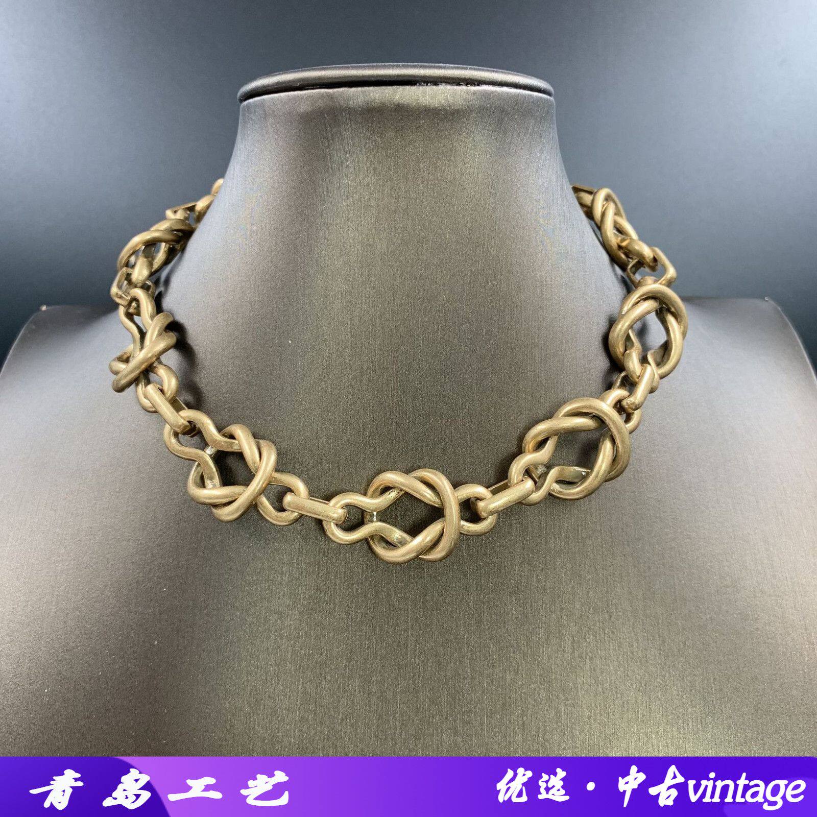 中古vintage镀老金夸张项链复古