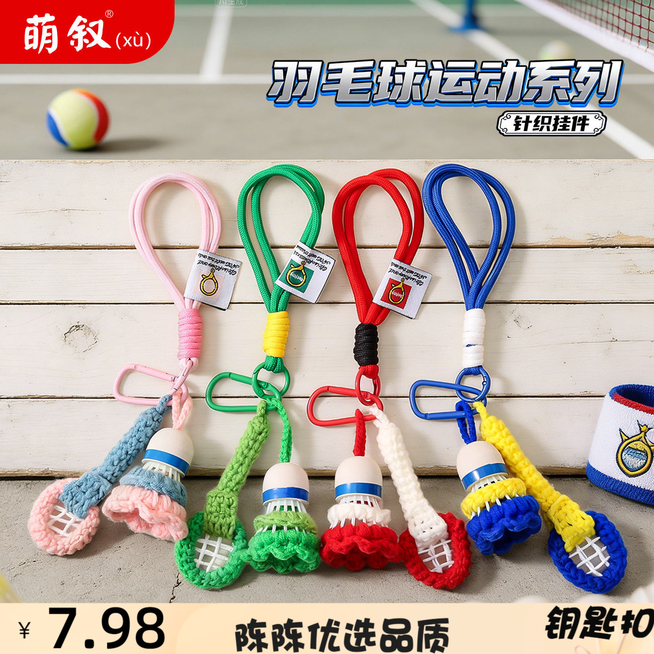 创意运动羽毛球系列针织挂件小红图片