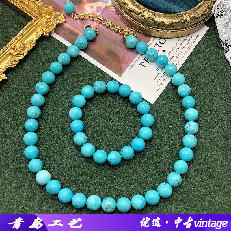 外贸饰品绿松石圆珠串珠项链手链套装日常百搭中古配饰