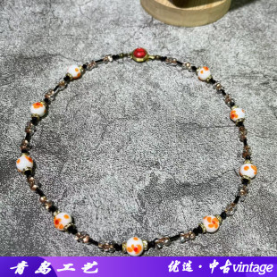 项链中古vintage捷克琉璃小手链精致个性串珠法式复古琉璃珠